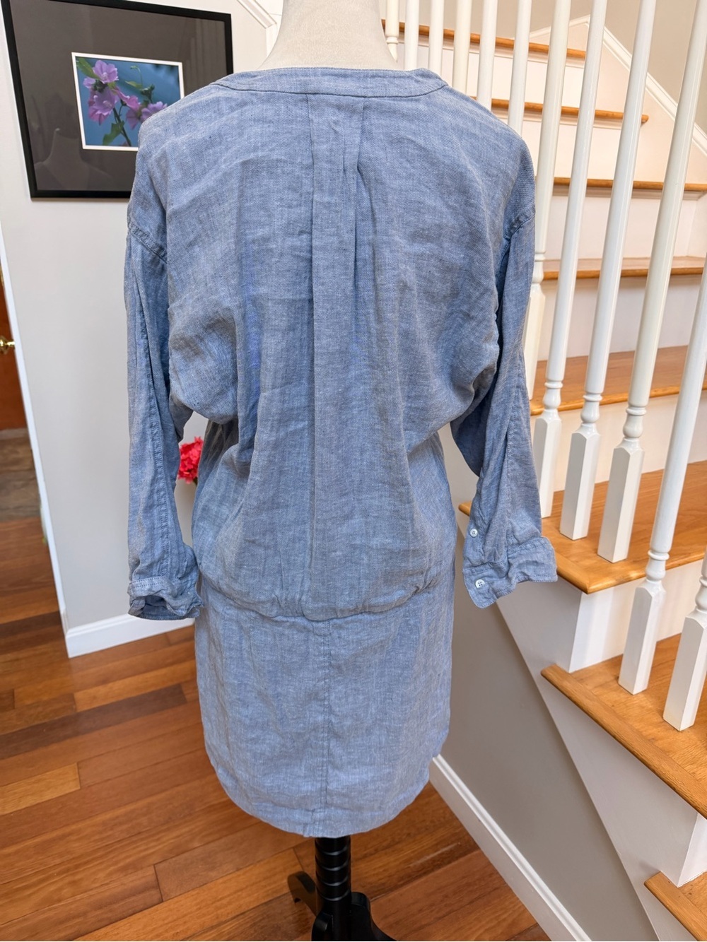 Theory Size 12 Light Blue Drawstring Shirt Dress Pockets 3/4 sleeve lightweight - Picture 8 of 9